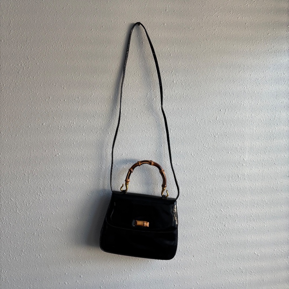 Susan Gail Vintage 1960s Black Patent Leather Bamboo Handle Purse - Picture 12 of 12